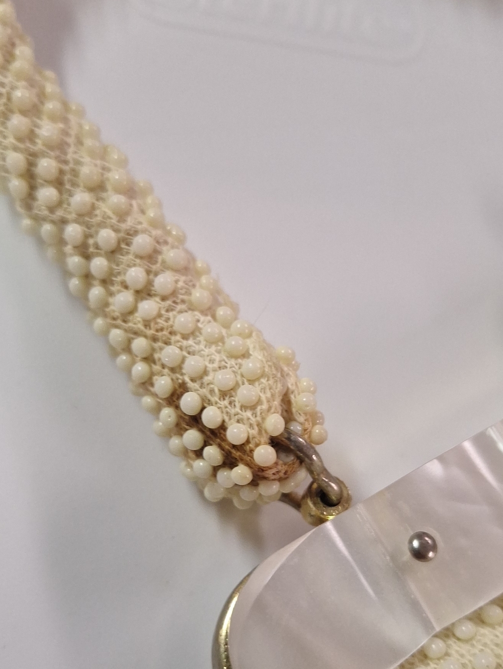 Cream Beaded Pearl-Accent Top-Hand Held Vintage Purse - Picture 11 of 12